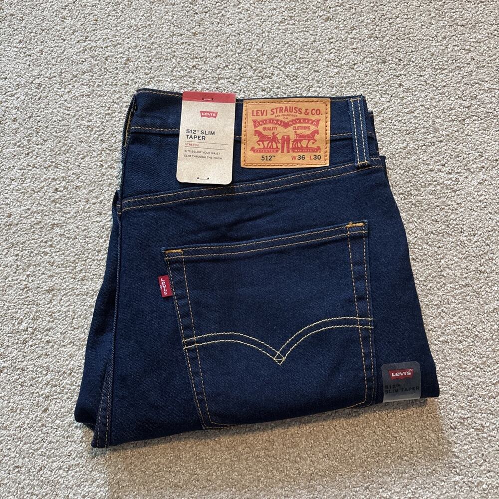 Levi’s Men’s 512 Slim Taper Dark Wash Blue Stretch Denim Jeans Sz 36/30 NWT